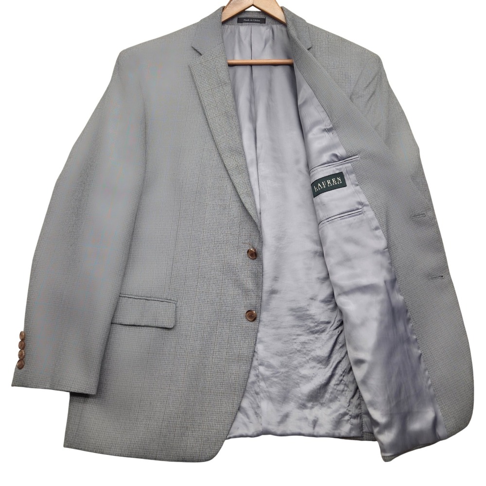Lauren Ralph Lauren Mens 46R 2 Button Gray Plaid‎ Blazer Sport Coat Jacket